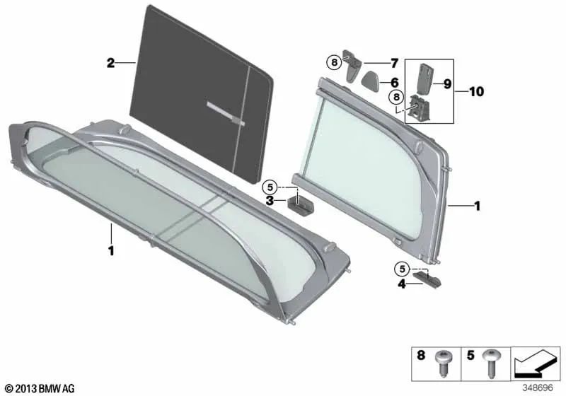 Soporte de paravientos derecho para BMW F33, F83 (OEM 54347351102). Original BMW.