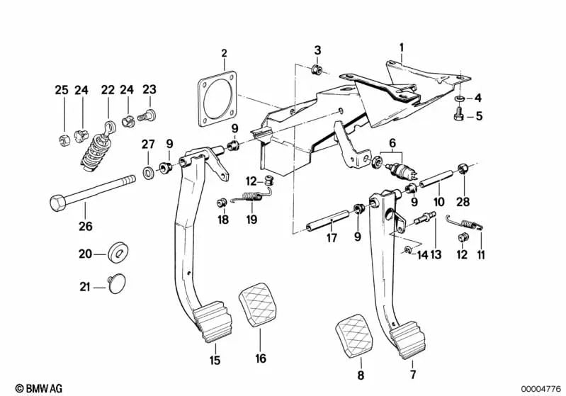 Pedal de embrague para BMW Serie 3 E30, Serie 5 E28 (OEM 35311154737). Original BMW