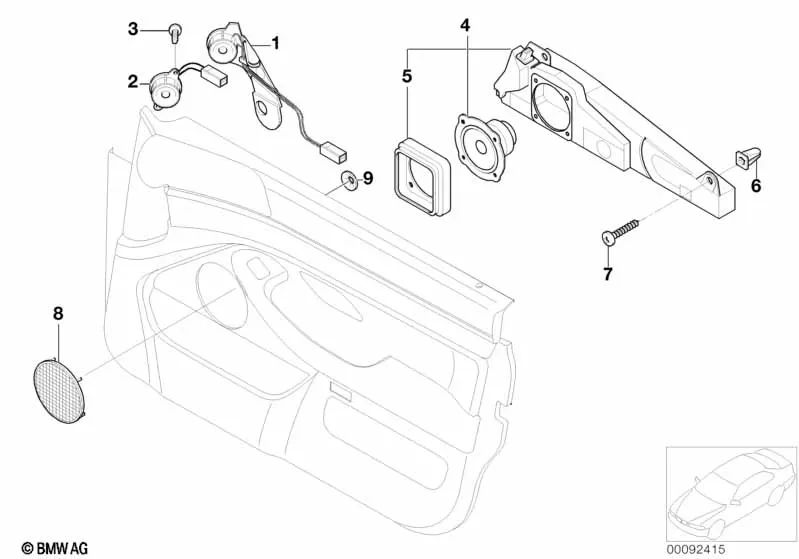 Altavoz de tonos medios para BMW Serie 5 E39, Serie 7 E38 (OEM 65138374982). Original BMW