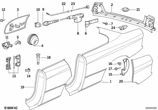 Sección Parcial de Panel Lateral Trasero Izquierdo para BMW E31 (OEM 41358128365). Original BMW.