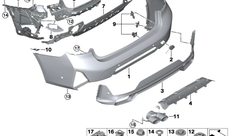 OEM 51128085491 Prise en charge du pare-chocs arrière pour BMW G21. BMW d'origine.