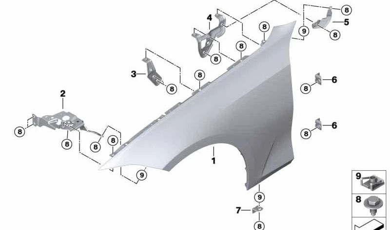 Soporte pared lateral delantera izquierda para BMW G20, G21, G28 (OEM 41008494437). Original BMW