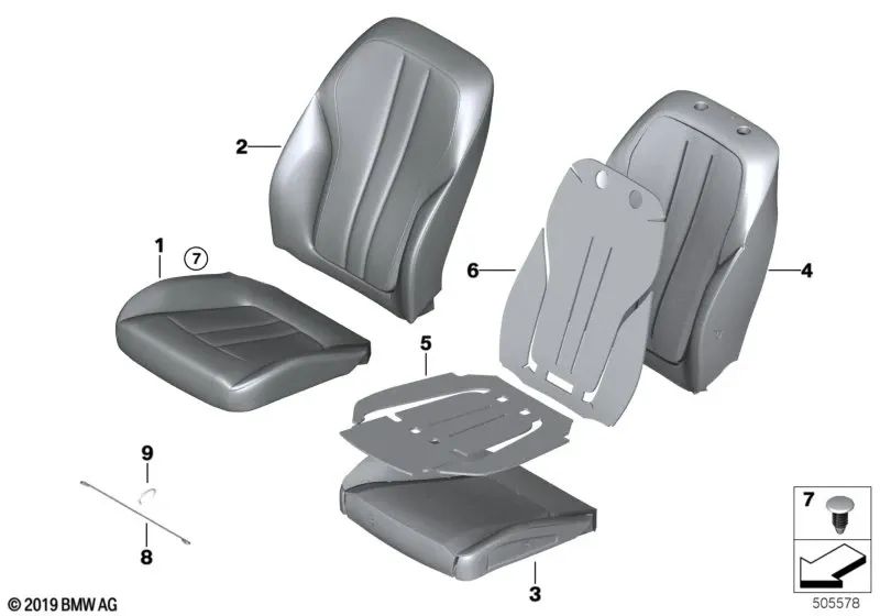 Funda de asiento deportivo de cuero artificial para BMW G30N, G31N (OEM 52109870381). Original BMW.