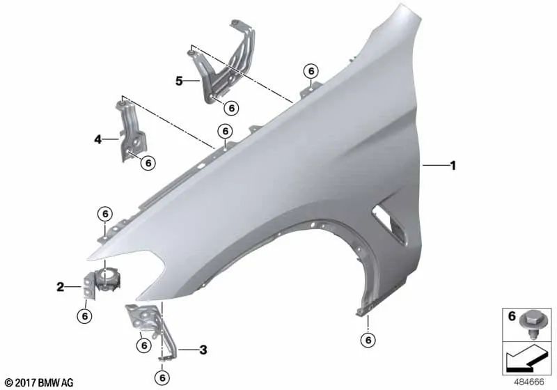 Soporte de pared lateral delantero derecho para BMW X3 F97, G01, G08; X4 F98, G02 (OEM 41357475796). Original BMW