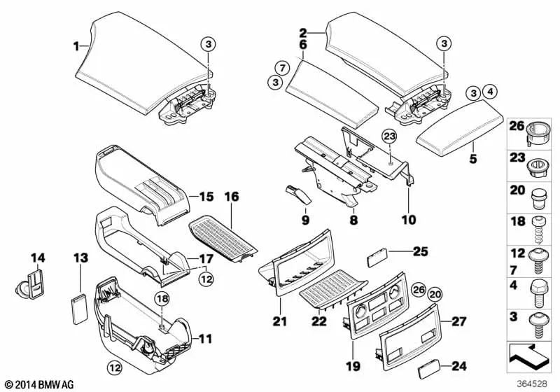 Embellecedor consola central trasera para BMW Serie 5 E60N, E61N (OEM 51166985250). Original BMW