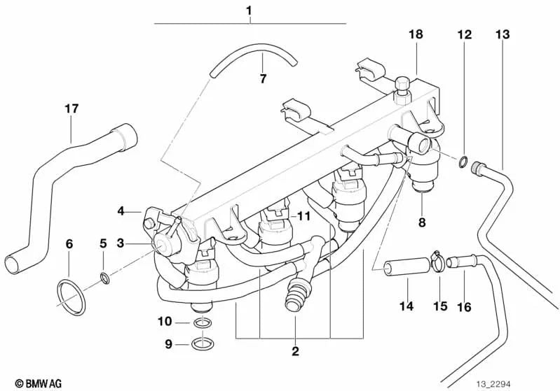 Injection pipe for BMW E36 (OEM 13531743393). Original BMW