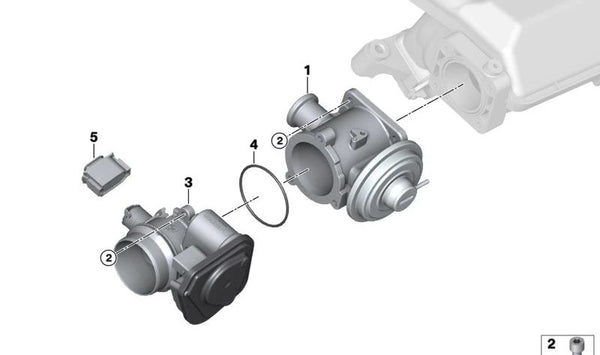 Válvula AGR para BMW Serie 3 E90, E91, E92, Serie 5 E60, E61, Serie 6 E63, E64, X3 E83, X5 E70, X6 E71 (OEM 11717804352). Original BMW