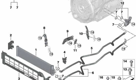 Soporte de enfriador de aceite de transmisión OEM 17118742009 para BMW G30, G31. Original BMW.