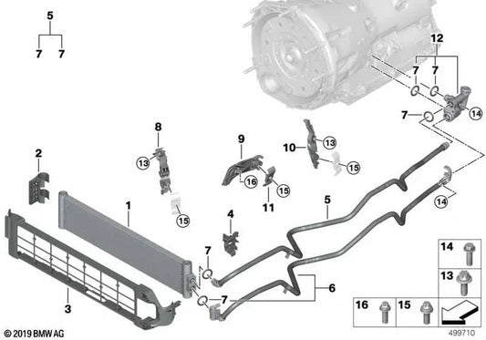 Conducto de enfriamiento de aceite de transmisión para BMW Serie 5 G30, G30N, G31, G31N, G38N (OEM 17228671676). Original BMW