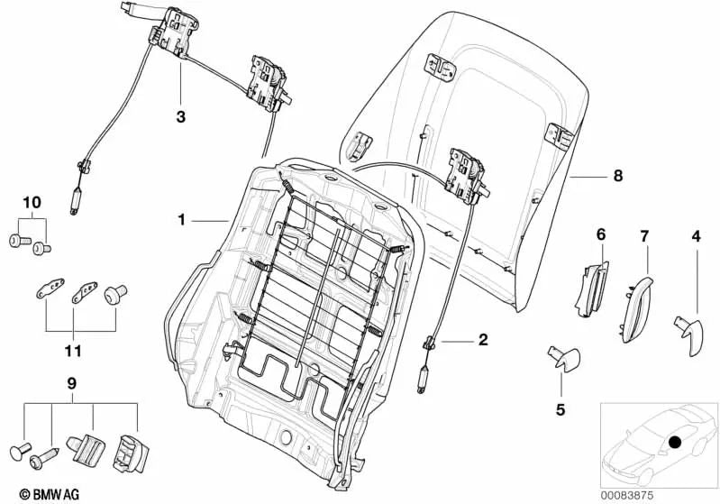 Right inner lever for BMW E46, E63, E63N (OEM 52108099120). Genuine BMW