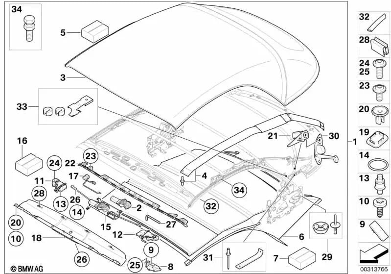 Cubierta del Techo para BMW E88 (OEM 54347192905). Original BMW