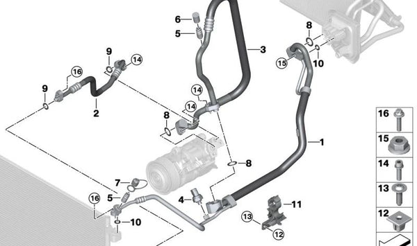 Tubo de aspiración Evaporador-Compresor para BMW X3 G01, G01N, X4 G02, G02N (OEM 64539868417). Original BMW.