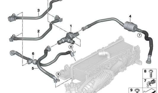 Tank Breather Pipe with Pressure Sensor for BMW G60, G06N (OEM 13909884340). Original BMW