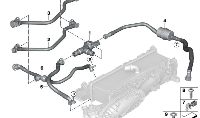 Soporte de tubo OEM 17117856726 para BMW G87, G20, G21, G80, G81, G22, G23, G26, G82, G83, G60, G61, G68, G45, F15, G18, F16, G06. Original BMW.