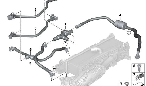 Tubo de ventilación del depósito OEM 13909884337 para BMW G20, G21, G22, G23, G26, G06. Original BMW.