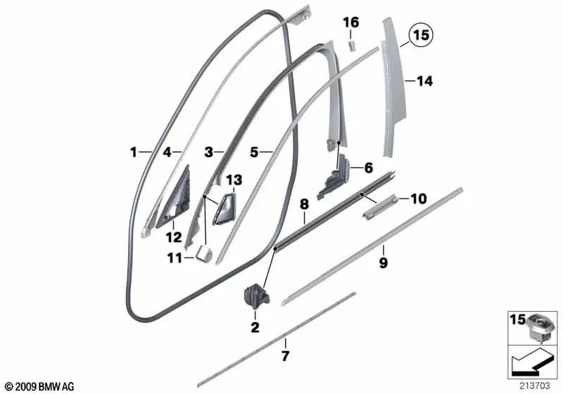 Moldura del pilar B puerta delantera derecha para BMW F10, F11, F18 (OEM 51337209724). Original BMW