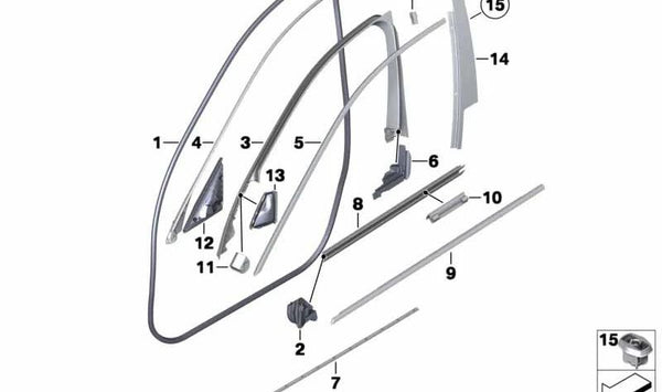 Sellado triángulo de espejo interior para BMW F10, F11, F18 (OEM 51337257193). Original BMW