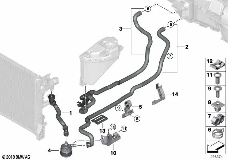 Coolant Supply Hose 1 for BMW G30, G30N 7 Series G11N, G12N 8 Series G14, G15, G16 (OEM 64219868359). Original BMW.