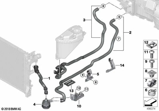 Kühlmittelzufuhrschlauch 1 für BMW G30, G30N 7er G11N, G12N 8er G14, G15, G16 (OEM 64219868359). Original BMW.