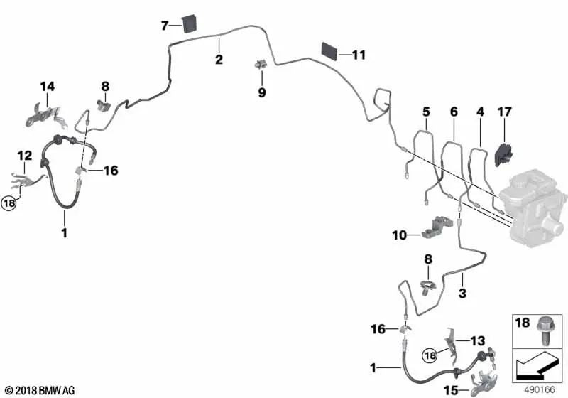 Tubería-Sistema de Frenos Integrado para BMW Serie 7 G11N, G12N Serie 8 F93, G14, G15, G16 (OEM 34306894399). Original BMW.