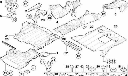 Placa protectora térmica para BMW Serie 3 E46 (OEM 51488202979). Original BMW