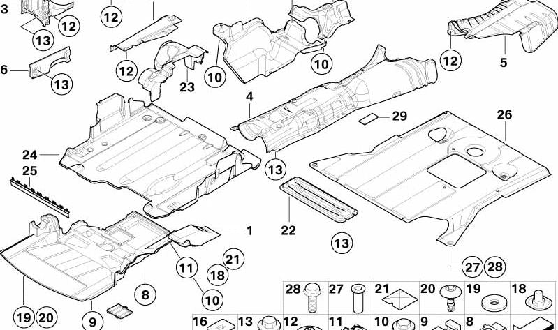 Protector inferior delantero OEM 51718218384 para BMW E46. Original BMW.