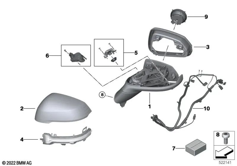 Espejo exterior sin componentes, derecho para BMW Serie 2 U06 (OEM 51165A2D154). Original BMW.