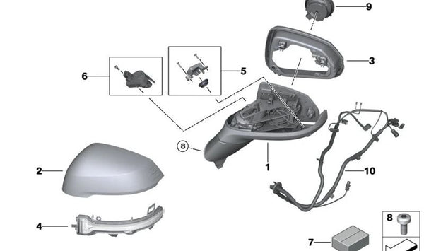 Espejo exterior sin accesorios izquierdo para BMW Serie 2 U06 (OEM 51165A2D163). Original BMW