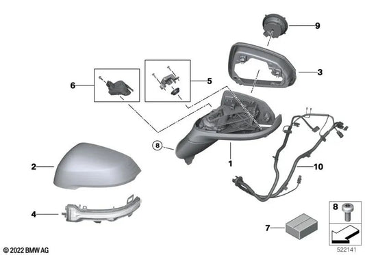 Espejo exterior sin piezas de montaje derecho para BMW Serie 2 U06 (OEM 51165A2D162). Original BMW.