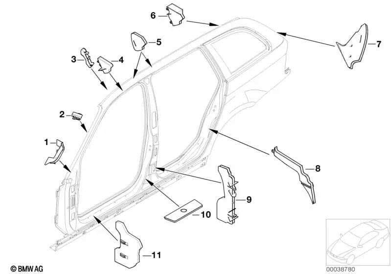 Pieza moldeada entrada trasera para BMW Serie 3 E46 (OEM 41218215546). Original BMW