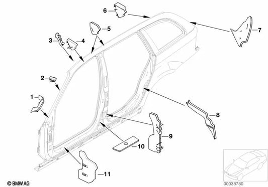 Pieza moldeada entrada trasera para BMW Serie 3 E46 (OEM 41218215546). Original BMW