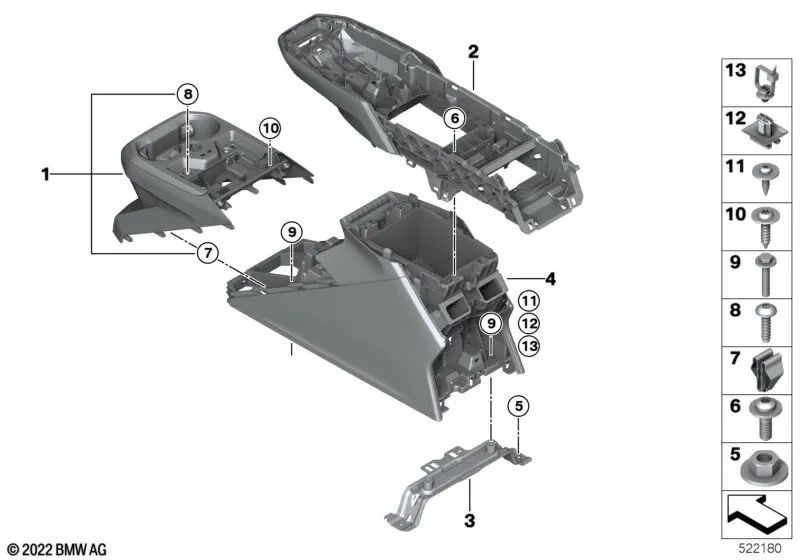 Soporte para consola central trasera para BMW I20 (OEM 51169490599). Original BMW