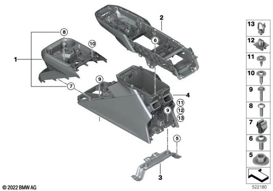 Soporte para consola central trasera para BMW I20 (OEM 51169490599). Original BMW