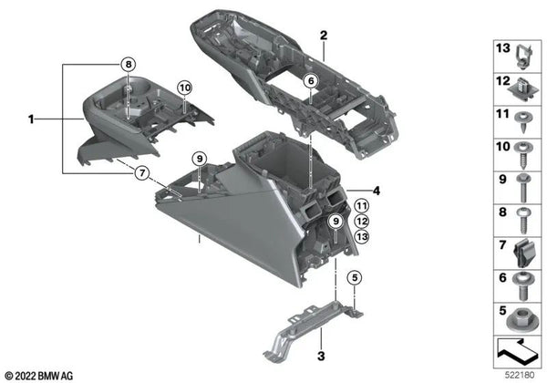 Consola central inferior para BMW I20 (OEM 51169490613). Original BMW.