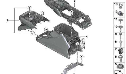 Consola central inferior delantera OEM 51165A38971 para BMW G20, G21, G28, G80, i4 Gran Coupé (G26). Original BMW