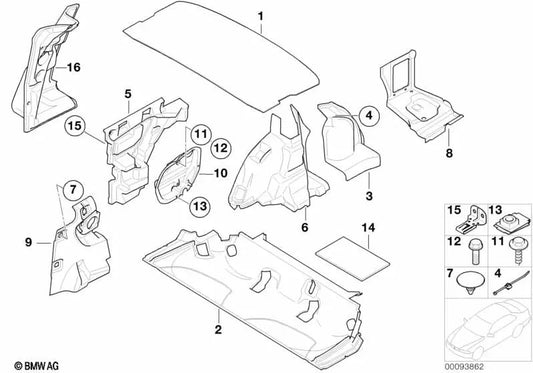 Aislamiento acústico del panel lateral derecho para BMW Serie 3 E46 (OEM 51487033674). Original BMW