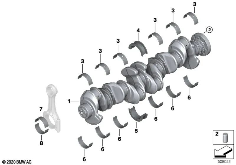 Cojinete de biela 3 (marrón) para BMW Serie 1 F20N, F21N, F40; Serie 2 F22, F22N, F23, F23N, F44, F45, F45N, F46, F46N, G42, G87, U06; Serie 3 F30, F30N, F31, F31N, F34, F34N, G20, G20N, G21, G21N, G28, G28N, G80, G81; Serie 4 F32, F32N, F33, F33N, F36, F