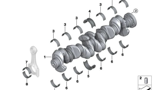 Kurbelwelle für BMW G20, G21, G22, G23, G26, G30, G31, G32, G60, G11, G12, G70, G01, G02, G05, G06, G07, G14, G15, G16 (OEM 11217100203). Original BMW