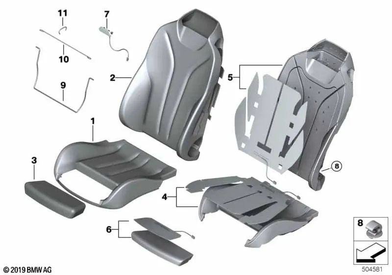 Funda asiento deportivo de cuero izquierda para BMW Serie 4 F83, F83N (OEM 52108058337). Original BMW