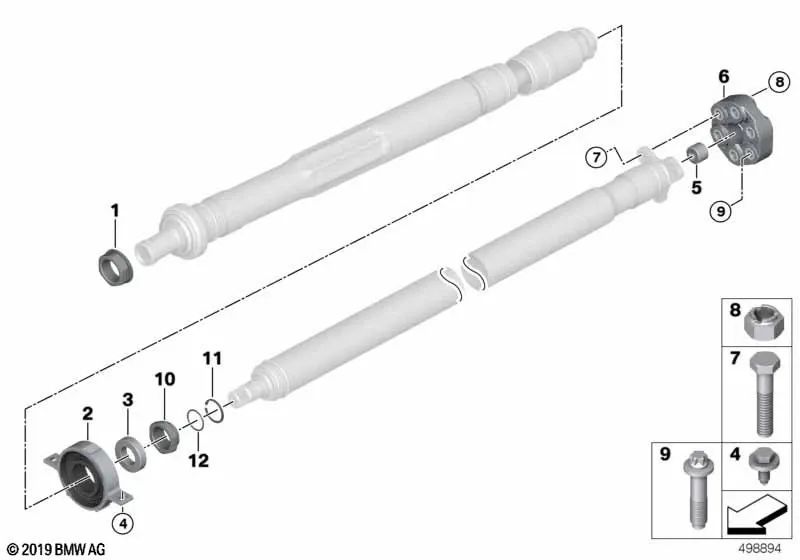 Rodamiento Central del Árbol de Transmisión para BMW F40, F44, F45, F46, U06, F48, F49, U11, U12, F39 (OEM 26118837226). Original BMW