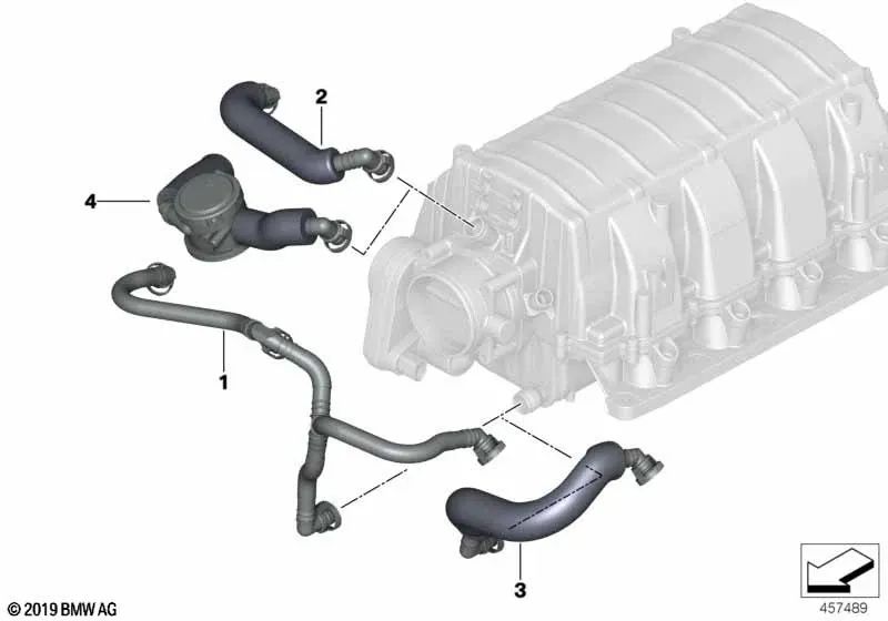 Conducción de ventilación con válvula reguladora de presión para BMW Serie 5 E60, E61, Serie 6 E63, E64, Serie 7 E65, E66, X5 E53 (OEM 11617563476). Original BMW