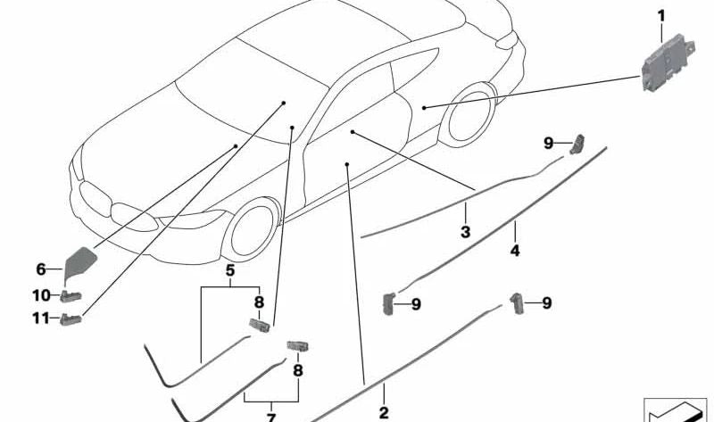 Guía de luz consola central derecha para BMW F91, F92, F93, G14, G15, G16 (OEM 63319868784). Original BMW