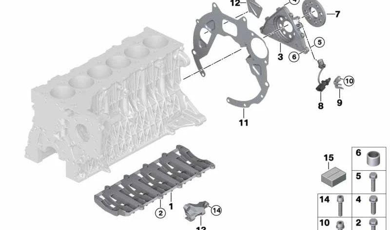 Juego de juntas para cárter para BMW E90, E91, E60, E61, E65, E66, E83 (OEM 11117798531). Original BMW.