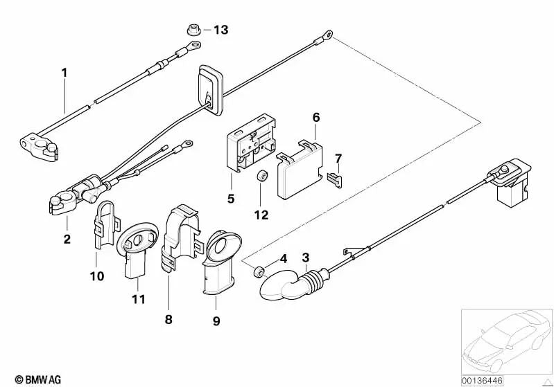 Punto de soporte B+ Maletero para BMW X3 E83 (OEM 61136928944). Original BMW.