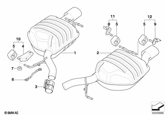 Silenciador trasero izquierdo para BMW E63, E64 (OEM 18107526381). Original BMW