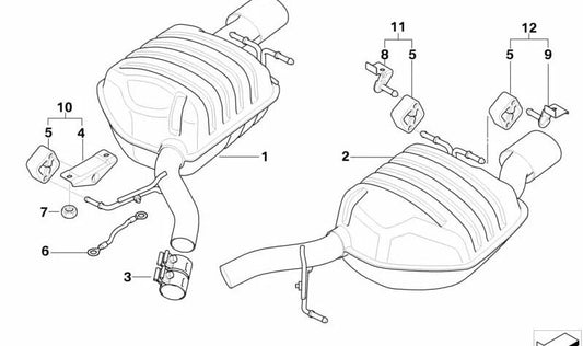 Silenciador trasero izquierdo para BMW E63N, E64N (OEM 18307560801). Original BMW