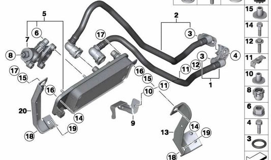 Soporte Intercambiador de Calor para BMW Serie 5 F07, F10, F11, F18, Serie 6 F06, F12, F13, Serie 7 F01, F02 (OEM 17227585390). Original BMW