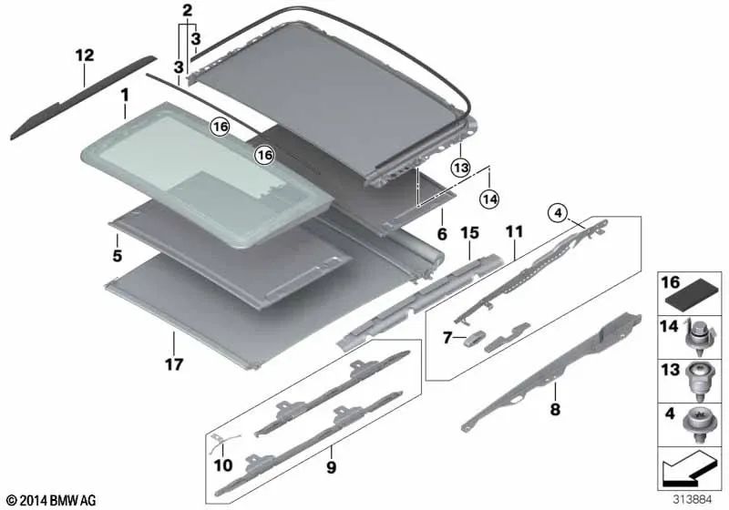 Front glass cover for BMW 3 Series F31, F31N (OEM 54107261732). Original BMW