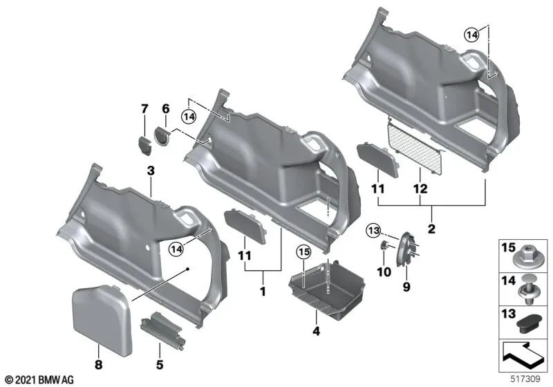 Right compartment net for BMW G22, G82 (OEM 51475A14332). Original BMW