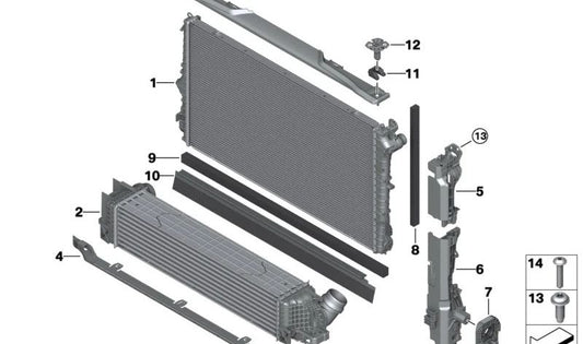 Radiador de Refrigerante para BMW U06 Serie 2, U11 X1, U10 X2 (OEM 17119846867). Original BMW.